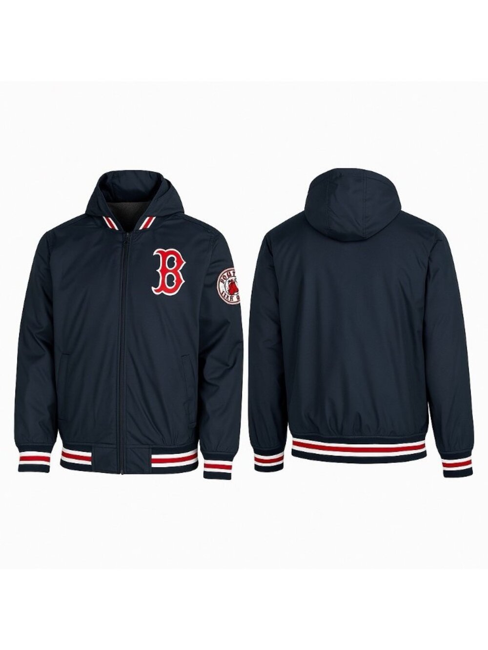 Boston Red Sox Mens XL Navy Hooded Windbreaker Jacket JH Design MLB Zip-Up NWT
